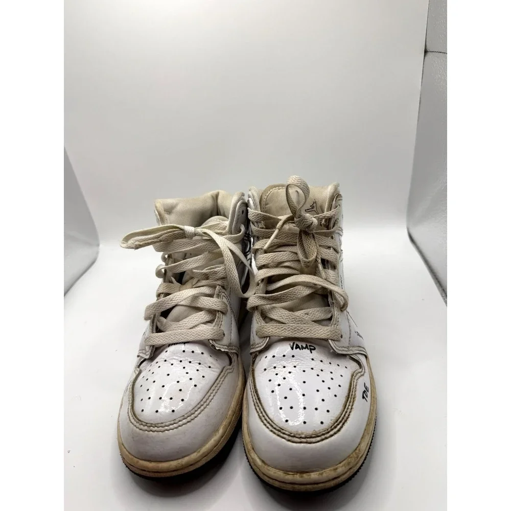 Nike Air Jordan 1 Mid GS Schematic DQ1864-100 Kid 4.5 Sneaker White Leather Shoe